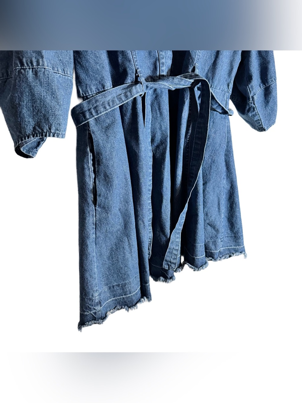 Mustard Seed Denim Wrap Dress Women's Large Mini Dress Distressed Western Boho - Picture 6 of 6